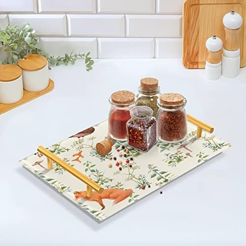 Акрилна табла за бања Далонан, правоаголна цветна акварелна шумски растенија и декоративни фиоки за лисици со златни рачки за кујна храна дневна