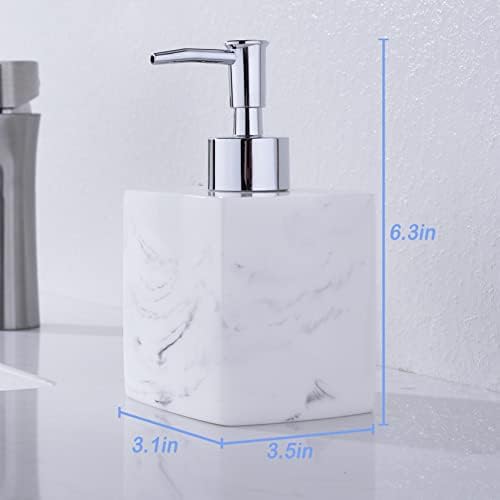 Bzoosiu Square Бела рачна сапун диспензерот, 13,5 мл мермерна countertop soap -диспензер шише со пластична пумпа, диспензерот за лосион
