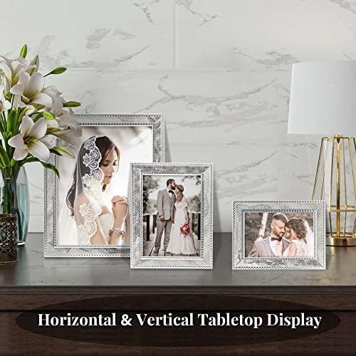 Artbyhannah 3 Pack Silver Pictures Frames поставени со мермерна шема и точка на раб за свадба, хоризонтална и вертикална за wallидови