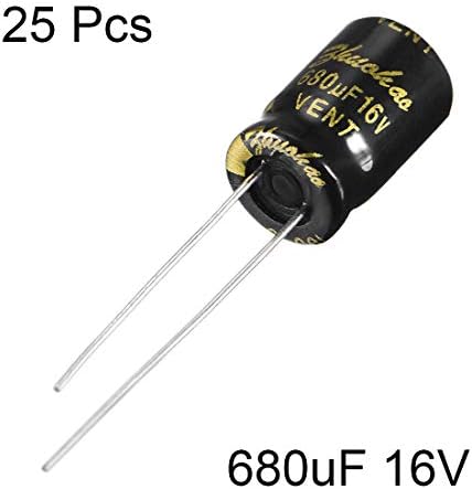 Uxcell Алуминиум радијален електролитски кондензатор со 680UF 16V 105 Целзиусови живот 2000h 8 x 12 mm црна 25 парчиња