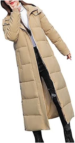 Женски долго ватирано палто максимално зимско зимско задебелена качулка со качулка, странични јакна за странични снопови, цврсто надолу од