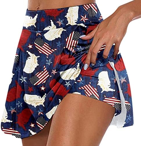 4 -ти јули во САД со знаме на знамето Скартс здолништа со шорцеви за жени со високи половини плетени проточни голф -голф 2 во 1 јога -скерт