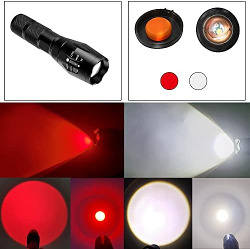 Црвена фенерче XysRZ, 2 во 1 LED фенерче со црвена и бела светлина опција - зумирање, светла двојна боја на фенерче за лов на астрономија, 2