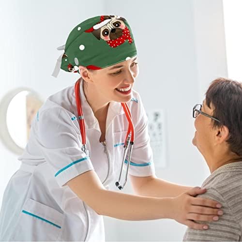 Медицинска сестра капачиња долга коса, црвена и бела саламандерска шема прилагодливо работно капаче со копчиња и лак за коса