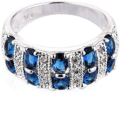 A.Minnymin Blue Sapphire 925 Band Silver Engagement Band Men/женски свадбен подарок прстен со големина 6-10