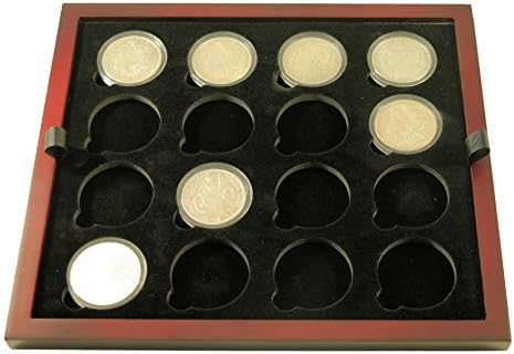 Послужавник за монети за 16 Големи Или Воздушни Капсули / Предизвик Монети се вклопува Во Махагони Заврши Дрво Витрина 4 Пакет