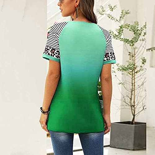 Вар зелени врвови за тинејџери летни есен кратки ракави екипа на вратот градиент печати лабави фит блузи кошули жени 2023 облека l