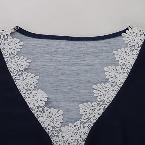 Есенска летна блуза маичка за жени 2023 Краток ракав чипка памук длабок V вратот градиент цветна графичка кошула 5к 5к