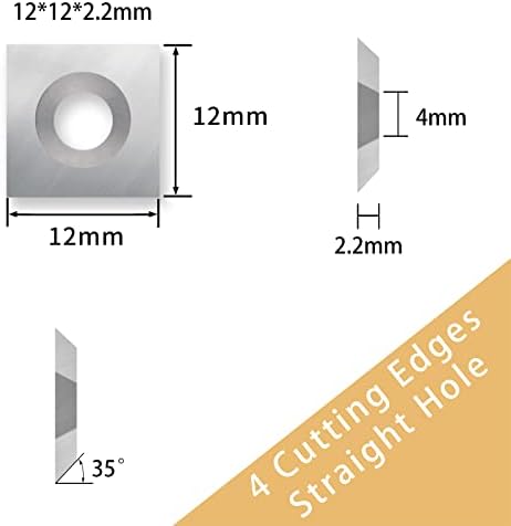 Binstak -K1222 -Square Corner 12mm Carbide Inserts 4 рабови, 10 парчиња, дупка за шалтер, за Binstak 1/4 Shank 1-1/4 Cut Dia. ЦПУ рутер