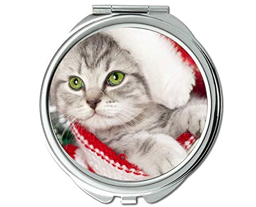 Огледало, компактно огледало, Божиќно огледало за мачки од маче за мажи/жени, лупа од 1 x 2x