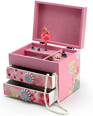 Розова дрвена цветна тема 18 белешка за балерина музичка кутија - многу песни што треба да се изберат - Училиште Оејс