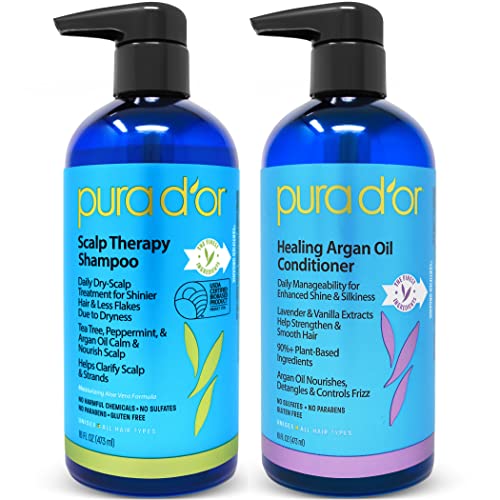 Pura d'Or Apple Cider Thin Thin2Thick Set ACV Shampoo & Collectioner & Scalp Therapy Шампон и кондиционер за заздравување Поставете за сув,