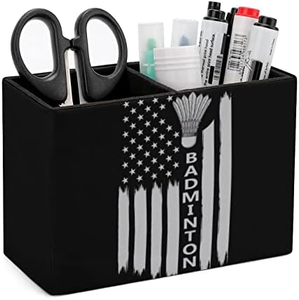 Бадминтон со американско знаме ПУ кожен пенкало Куп за молив држач за купови на биро за куќиште на кутија за контејнери за канцелариски садови