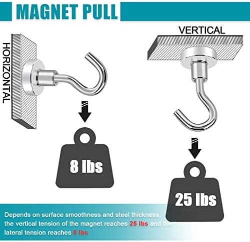 Magxcene Магнетски куки тешка должност, 25 bs силни неодимиумски магнети тавани куки за висечки растенија, метални магнети за крстарење,