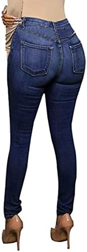 Висока Мода Женски Тесни Високи Половини Измиени Скршени Панталони Со Молив Фармерки На Панталони