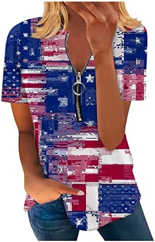 Dayенски блуза краток ракав Ден на независност Графички екипаж-врат од вратот Топ проток Основна кошула за блуза Обични маички за маички