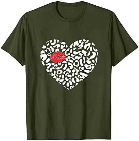 Маица за Денот на вineубените Две срцеви карирани печатење на врвови за жени за жени кратки ракави, блуза со маица на вратот