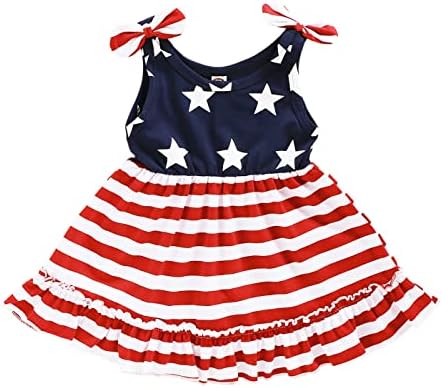 Zfzdren Baby Girls 4 -ти јули фустан Девојче Девојче Патриотски фустани starsвезди шарени облека Денот на Денот на независноста