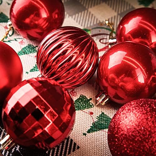 Божиќни топки Орнаменти: 24 парчиња 2,36inch 6 стилови Божиќна декорација за новогодишна елка, црвени Божиќ што висат топки за продавница