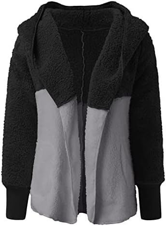 MTSDJSKF женски нејасни руно кардиган меки јакна блок боја топол палто отворен предниот џеб џеб џеб