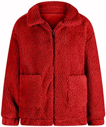Женска преголема јакна обична патент -патент лапел бушава факс -смолчка палто топло зимски трендовски цврсти слатки јакни