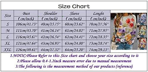 Илугу жени печати без аспиратор лабава пулвер врвови на задниот дел на вратот, лежерна маица со долги ракави, џемпер на отворено