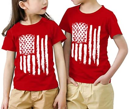 Американско знаме кошула Деца момчиња Девојки Патриотска маица САД Графички маички со знаме на 4-ти јули на врвови