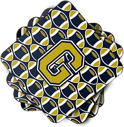 Caroline's Treasures CJ1074-GFC Letter G Football Blue and Gold Foam Coaster Set of 4, Cup Coasters for Indoor and Outdoor, Coaster