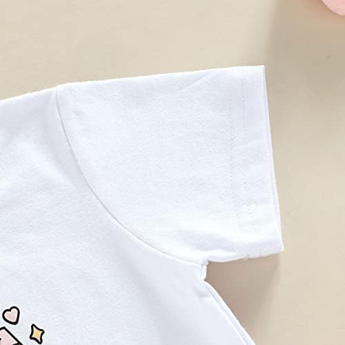 Детето бебе девојчиња Денот на в Valentубените облеки на маица со кратки ракави врвови на срцеви помфри