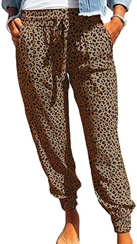 Wankang Womens 2023 Soft Casual Clathstring Tie Еластична половината лабава џогер панталони леопард печатени/карго панталони со