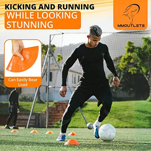 Mmoutlets Фудбалски конуси за вежби со мрежна торба и каиш-флексибилни, тешки спортски конуси за фудбалска пракса, кошарка, фитнес тренинг-агилност