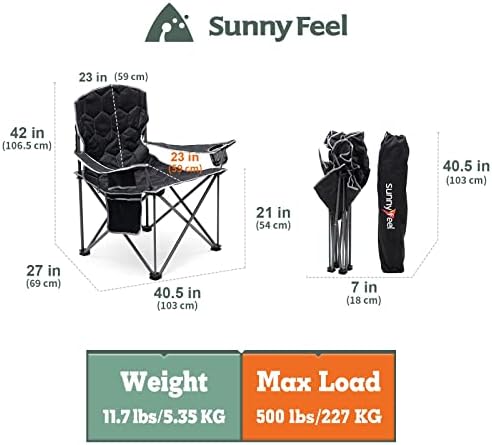 SunnyFeel XXL Преголем кампување стол за тешки 500 фунти за големи високи луѓе над 6'4 преносни преносни спортови на тревници