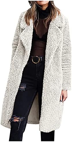Употреба на жени долга јакна Зимска цврста боја руно руно, кардиган јака, обични џебови палто