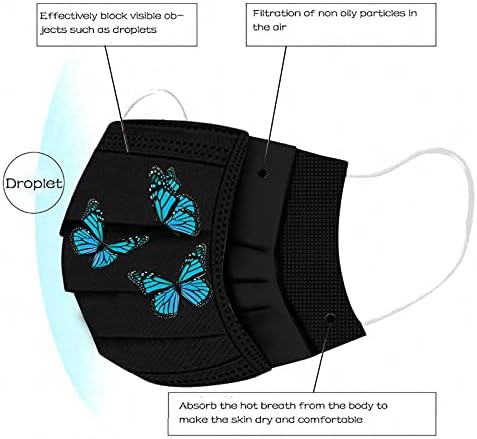 Маски за лице за еднократна употреба со дизајни, трендовски печати за пеперутка 3 ply заштитна надворешна балаклава маска црн унисекс