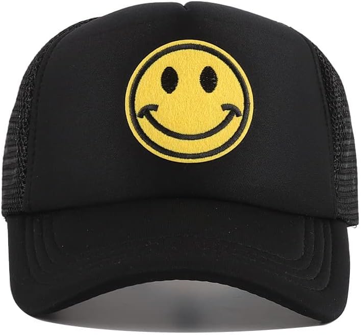 Смајли капа за лице извезена висока круна од пена, прилагодлива капа за камиони за камиони за мажи и жени