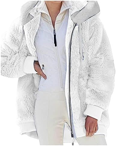 Nihewoo топло џемпер зимски палта женски џемпери со џебни качулки топла вештачка волна палто за надворешна облека