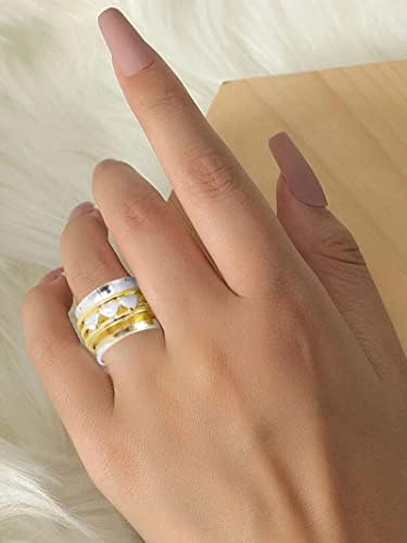 Прстен за вознемиреност кај жени девојки Бохо Спинер прстен срце фидиџен бенд прстен широк зачукуван бучен прстен за прстен за медитација