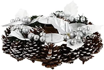 Зимски Декор На Трпеза Традиционални Божиќни Венци За Свеќи За Доаѓање: 22 см Вештачки Борови Конусни Бери Венци со 4 Држачи За