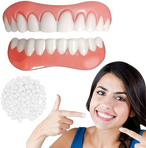 Лажни заби, 2 парчиња заби заби за жени и мажи, стоматолошки фурнири за привремена реставрација на забите, природа и удобно, заштитете ги забите и вратете ја сигурна