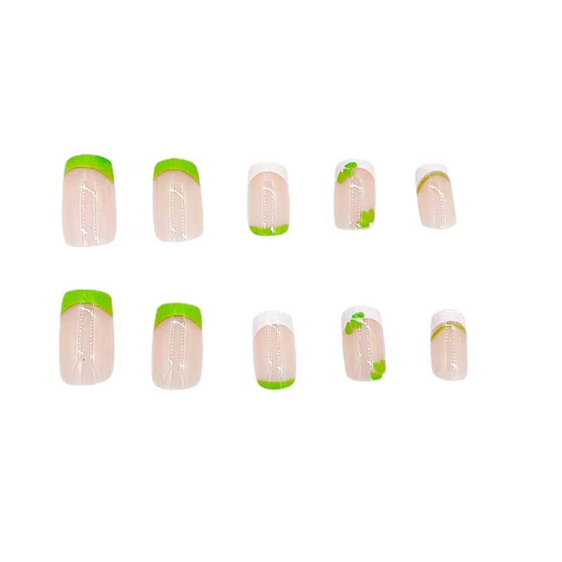 Дидуикалор 24 парчиња француски Совети Притиснете На Ноктите Кратки Лажни Нокти Зелен Цвет Дизајн Лепак На Ноктите Целосна Покривка