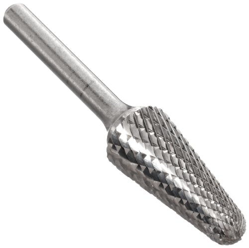 Bassett SM-4 Cone Cone Solid Carbide Bur, неоткриен финиш, двојно сечење, обичен крај, 1/4 Shank, 3/8 дијаметар на главата, должина