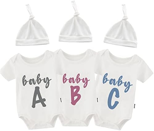 Qianwanyi Бебе тројки со каросерии АБЦ новороденче близнаци момчиња ромпер девојки облека со капа сет
