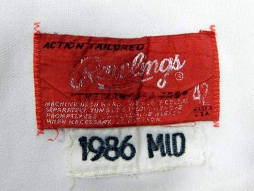 1986 Мидленд Ангели Даг Банинг 4 Игра користеше бел Jerseyерси 42 DP04232 - Игра користена МЛБ дресови
