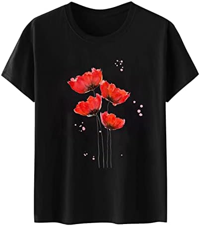 Nokmopo женски кратки ракави маички мода лето лето 2022 година со кратки ракави за обична маица за печатење врвови блуза