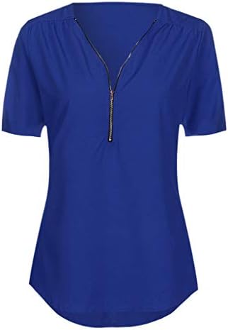Aniywn женски обични кратки ракави за кратки ракави, дами v вратот патент лабава цврста боја работа канцеларија маица блуза, блуза, блуза,