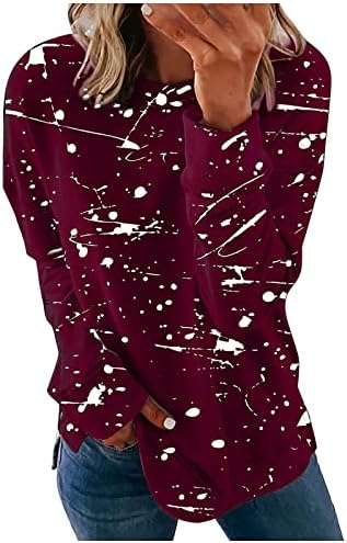 Женски блок во боја, печати за џемпери на екипажот на екипажот на екипажот со долги ракави блузи врвови 2022 трендовски зимска облека
