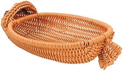 Ракут мала ткаена леб корпа за леб во форма на риба во форма на послужавник со ратан овошје корпа таблета храна зеленчук држач за влегување