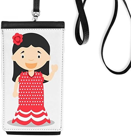 Цветен црвен фустан Шпанија Цртан филм Телефон Паричник чанта што виси мобилна торбичка црн џеб