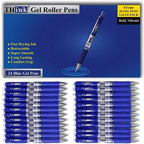 Think2Master [24 пенкала - сино мастило] Размислете2 за пенкало за гел што може да се повлече. Пенкала за рокербол со фини точки со удобност.