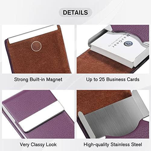 Држач на визит -картичка Maxgear, држачи за џебни картички PU Fore Case Case за мажи или жени, метал Слим Име држач за картички